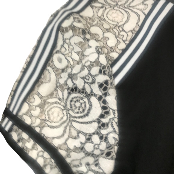 Lace-Up Neck Sheer Sleeves Striped Trim Bodycon Dress Size M - Picture 7 of 15